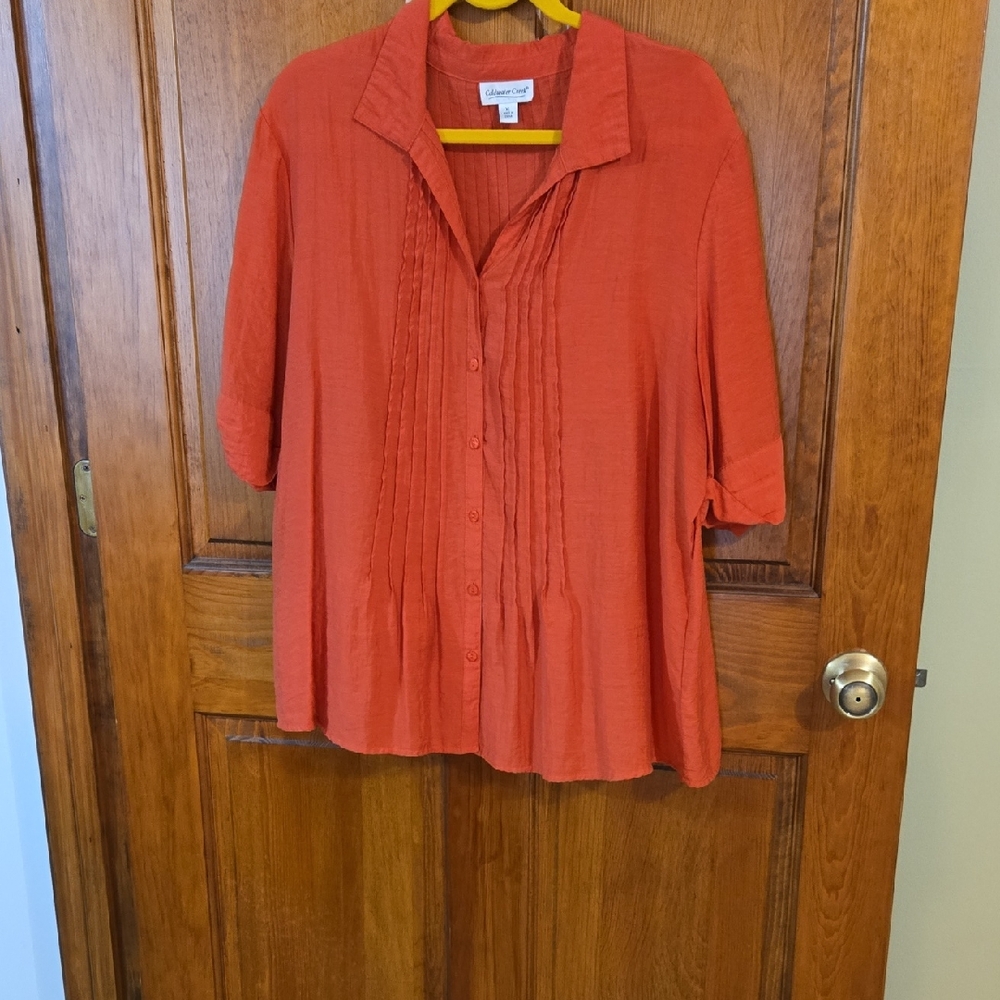 Coldwater Creek Orange Boxy Blouse with Notched Collar